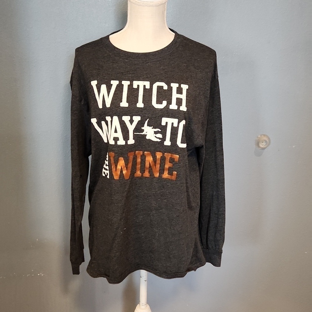 Moder Lux Halloween long sleeve top witch way to the wine Pumpkin Fall